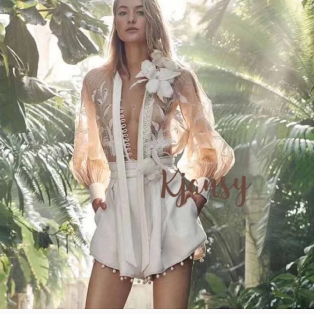 5 ⭐️ Malia Embroidered Sheer Blouse Top
